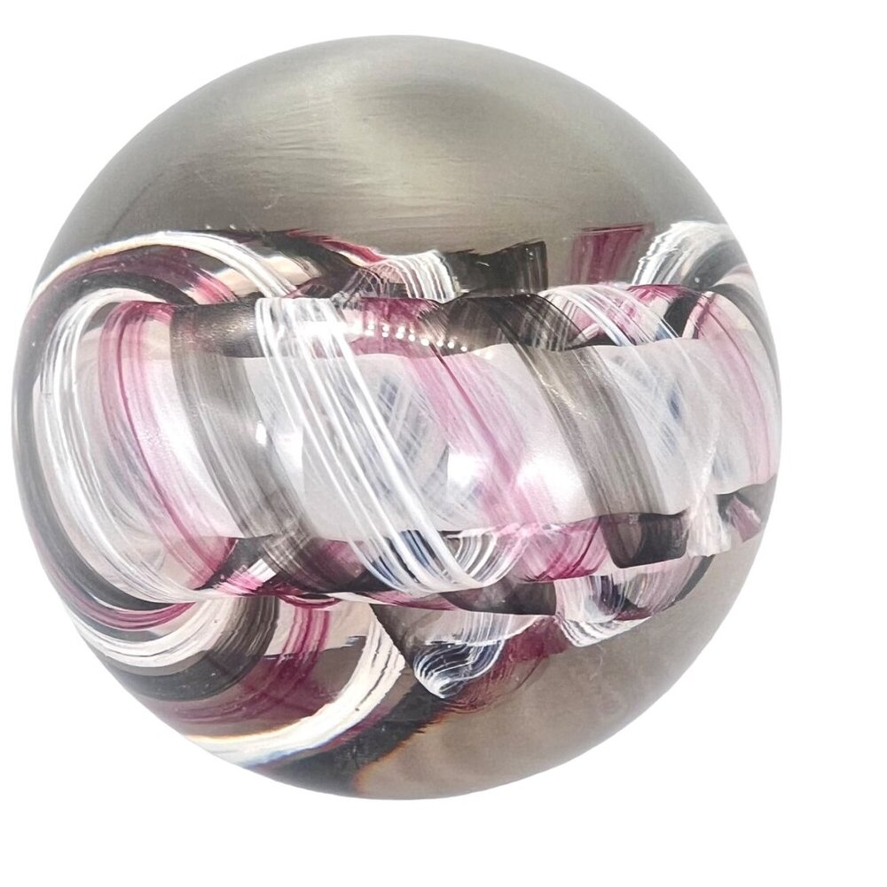 Caithness Glass Paperweight Ribbons Swirl Snail Pink White Black Scotland 3" - Picture 10 of 11
